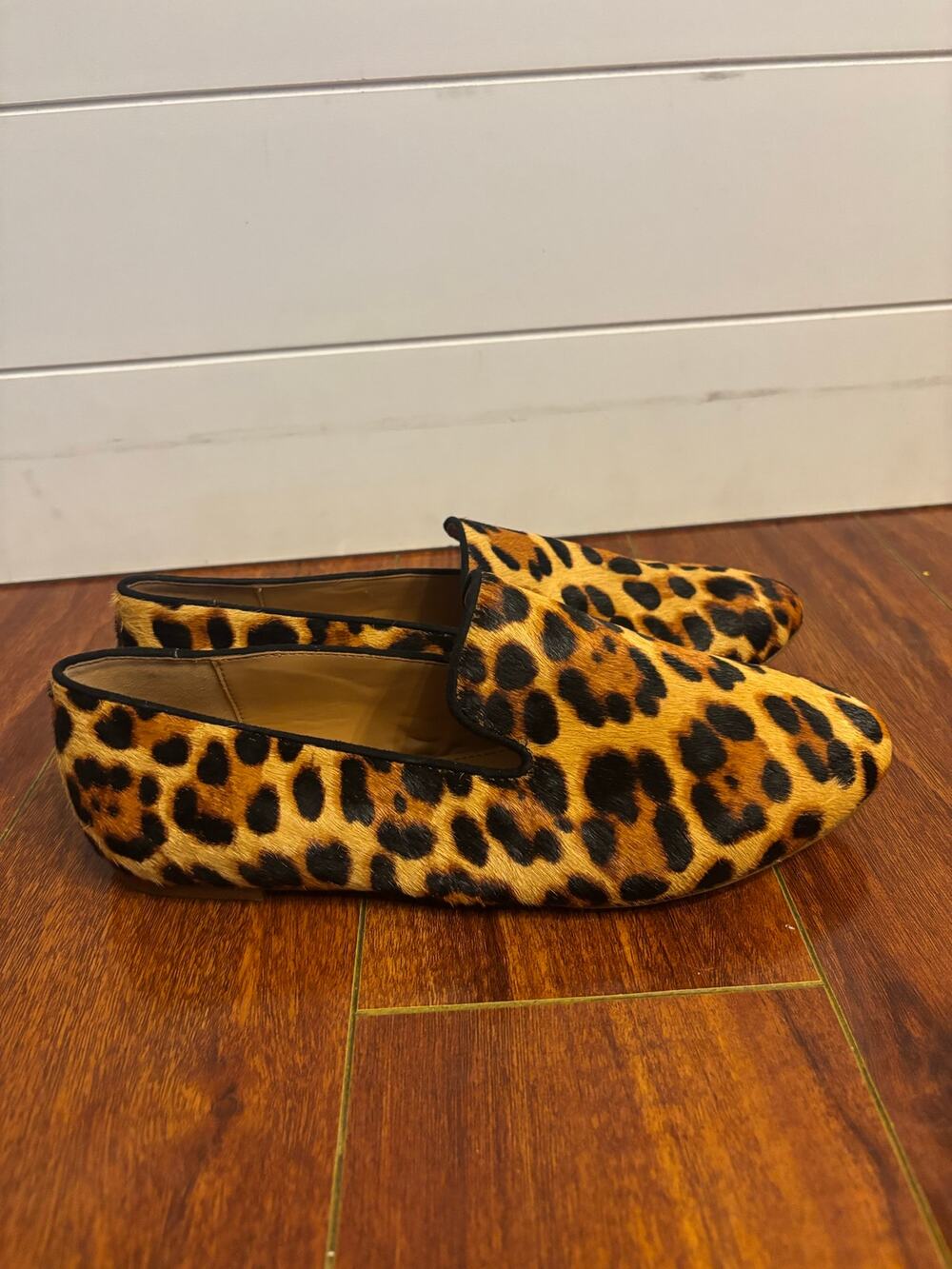 J. Crew Women's Flats Calf Hair Leopard Loafers Size 7.5 Leather Shoes